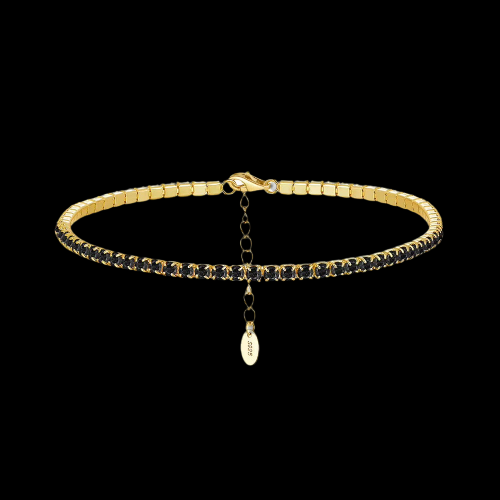 Pulsera Tennis Dorada con Piedras Negras