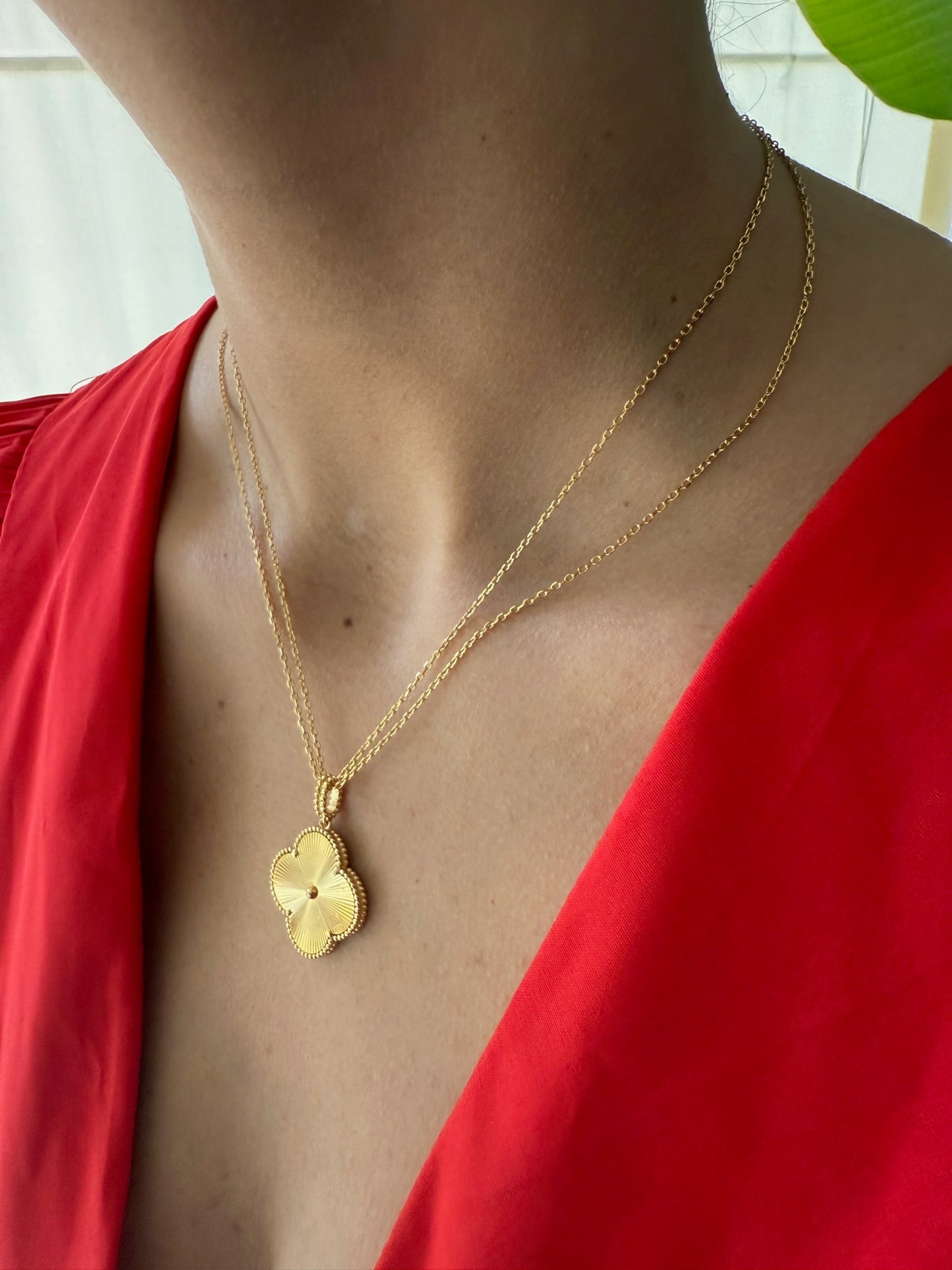 Collar Trébol Piedra Dorada en Plata 925 enchape Oro amarillo 18k / 3 en 1