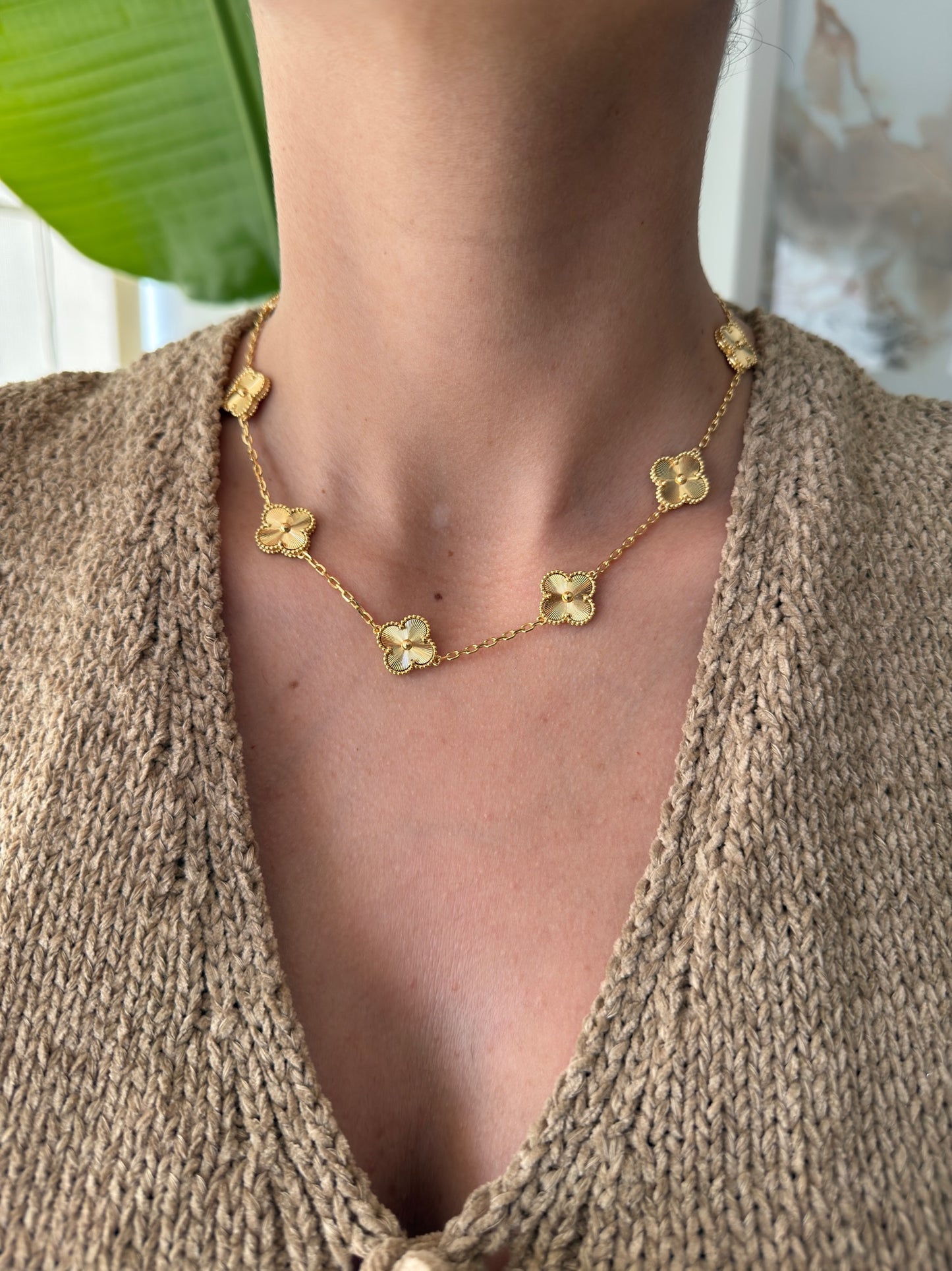 Collar 10 Trébol Piedra Dorada en Plata 925 enchape Oro amarillo 18k