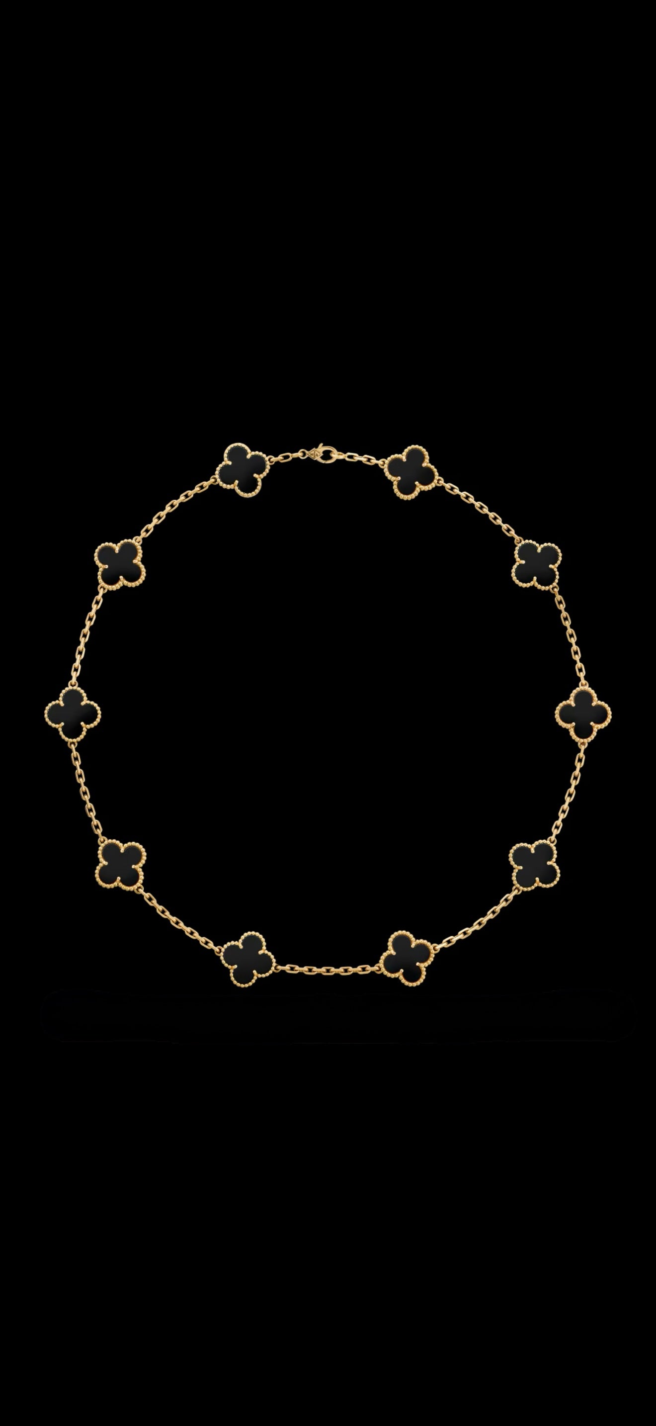 Collar Trébol Piedra Negra Obsidiana en Plata 925 enchape Oro amarillo 18k