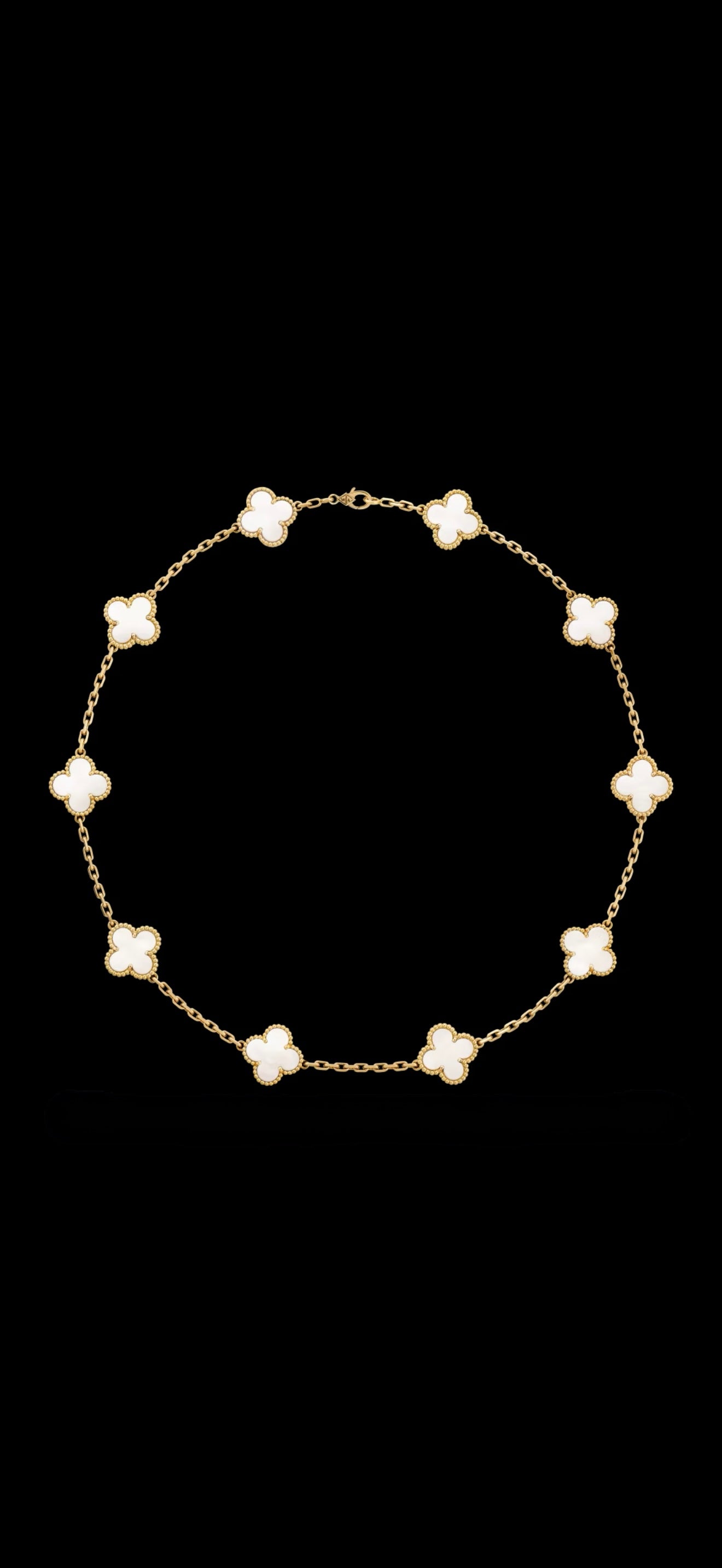 Collar Trébol Piedra Blanca Nacar en Plata 925 enchape Oro amarillo 18k
