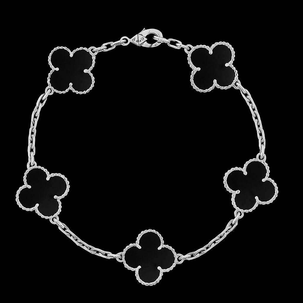Pulsera Trébol Piedra Negra Oro blanco 18k