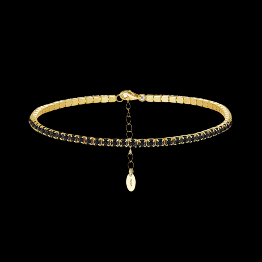 Pulsera Tennis Dorada con Piedras Negras