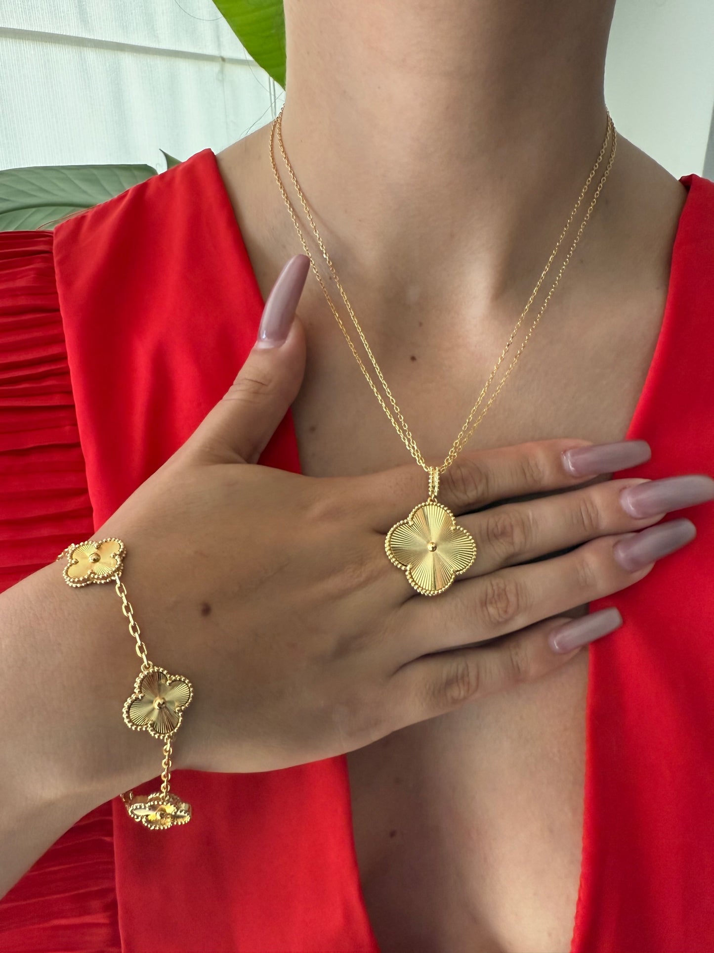 Collar Trébol Piedra Dorada en Plata 925 enchape Oro amarillo 18k / 3 en 1