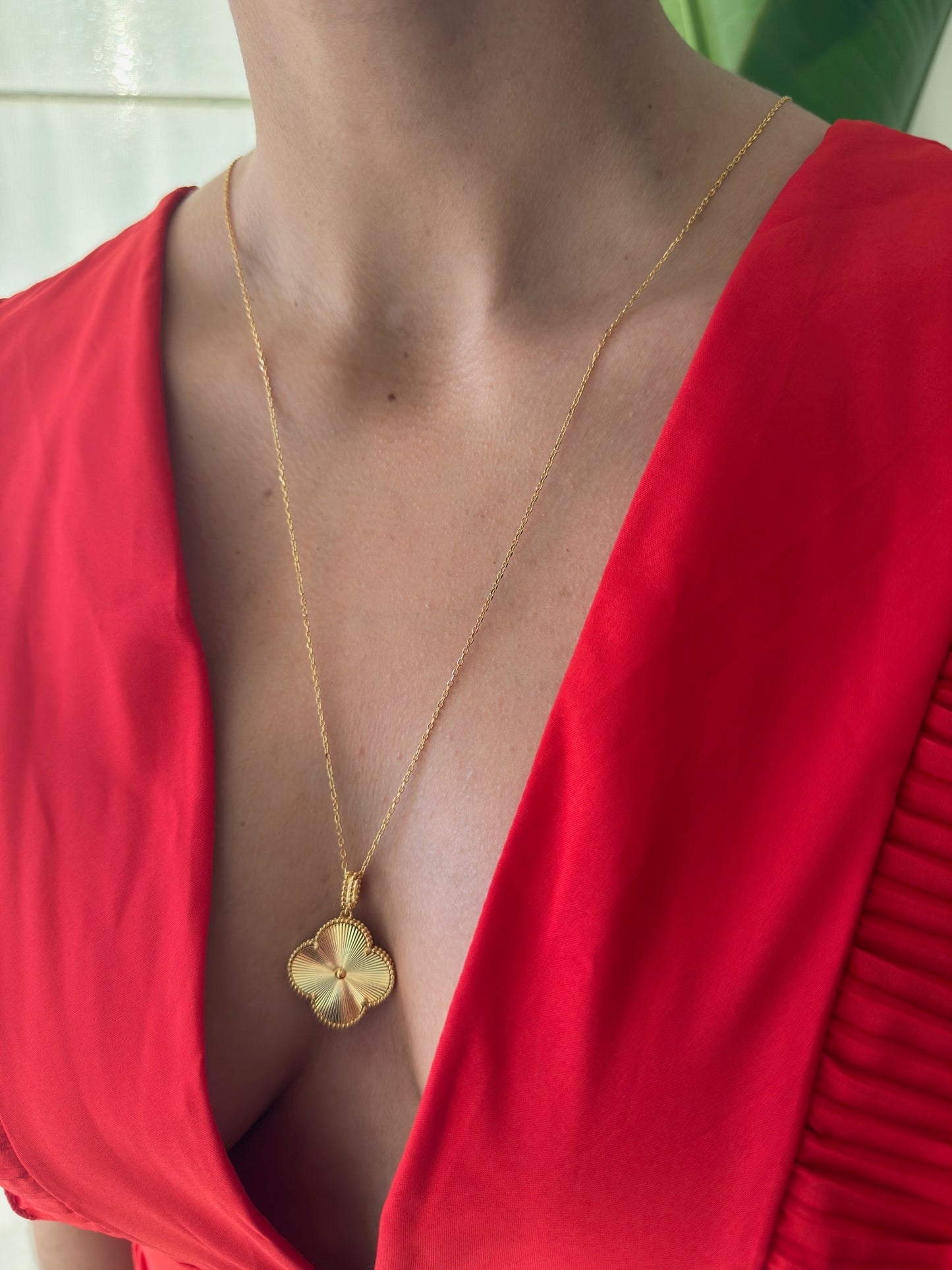 Collar Trébol Piedra Dorada en Plata 925 enchape Oro amarillo 18k / 3 en 1