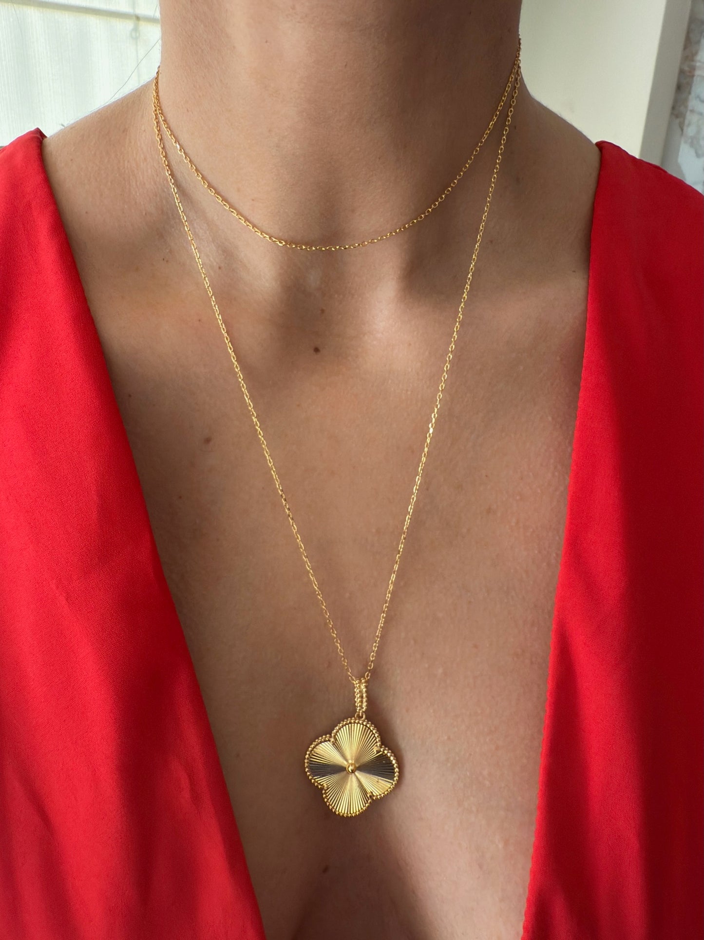 Collar Trébol Piedra Dorada en Plata 925 enchape Oro amarillo 18k / 3 en 1