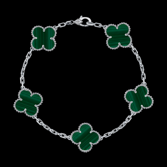 Pulsera Trébol Verde Malaquita plateada