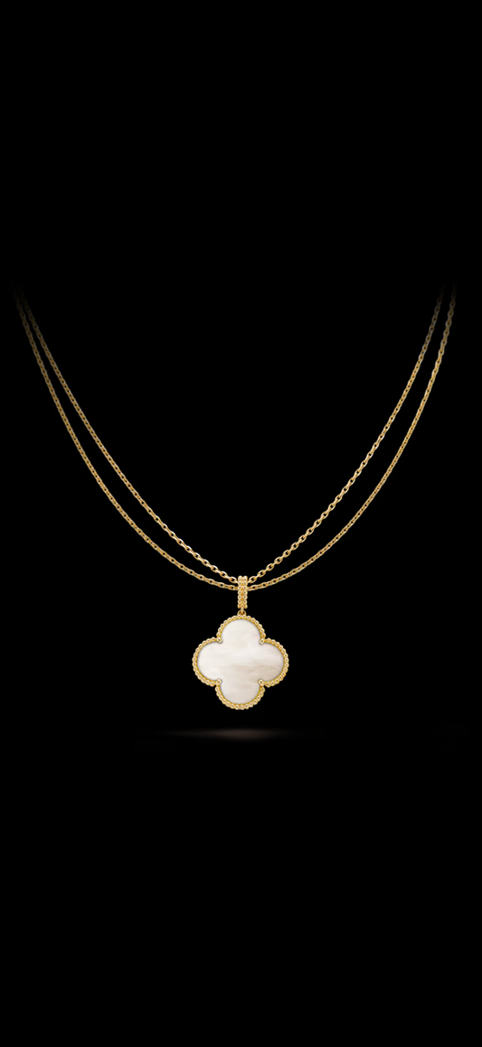 Collar Trébol Piedra Blanca Nacar en Plata 925 enchape Oro amarillo 18k / 3 en 1
