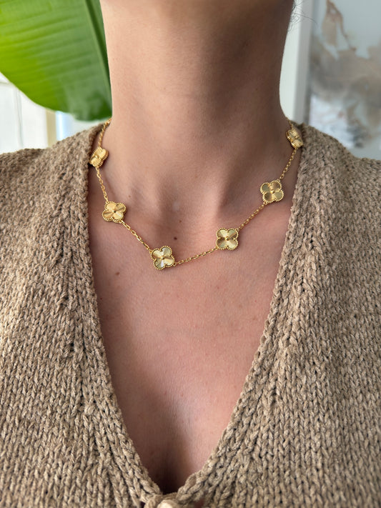 Collar 10 Trébol Piedra Dorada en Plata 925 enchape Oro amarillo 18k