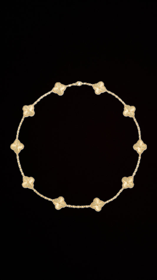 Collar 10 Trébol Piedra Dorada en Plata 925 enchape Oro amarillo 18k