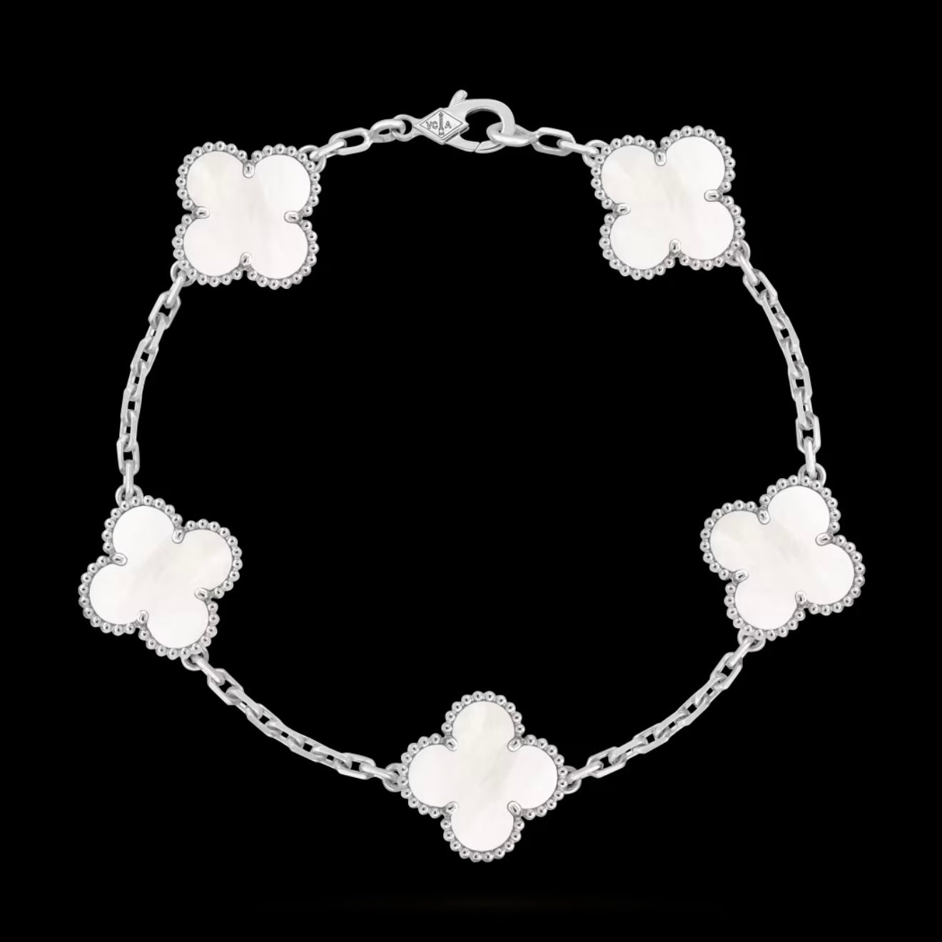 Pulsera Trébol Nácar Plateada