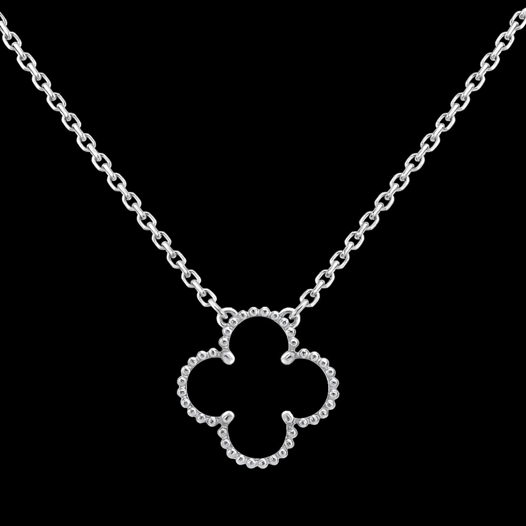 Collar 1 Trébol Negro Plateado